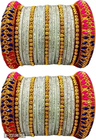 GLASS BANGLES SET ZARI & MOTA KADA MULTI (PACK OF 38) (2.4, WHITE)-thumb0