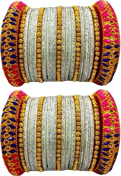 GLASS BANGLES SET ZARI & MOTA KADA (PACK OF 38) (2.4, WHITE)