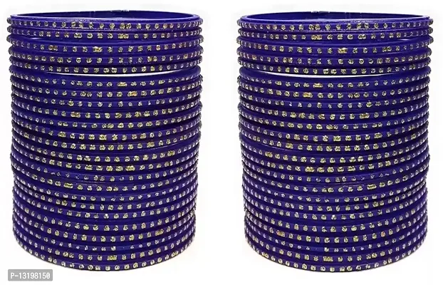 GLASS EMPIRE ZARI WORK OF GLASS BANGLES SET FOR WOMEN (PACK OF 48) (2.4, BLUE)