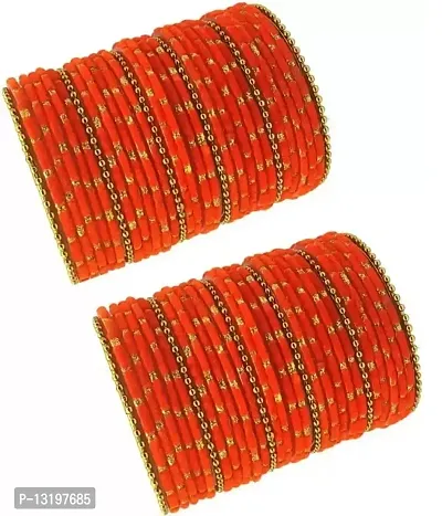 GLASS EMPIRE GLASS VELVET BANGLE SET FOR WOMEN OR GIRLS (PACK OF 60) (2.6, ORANGE)