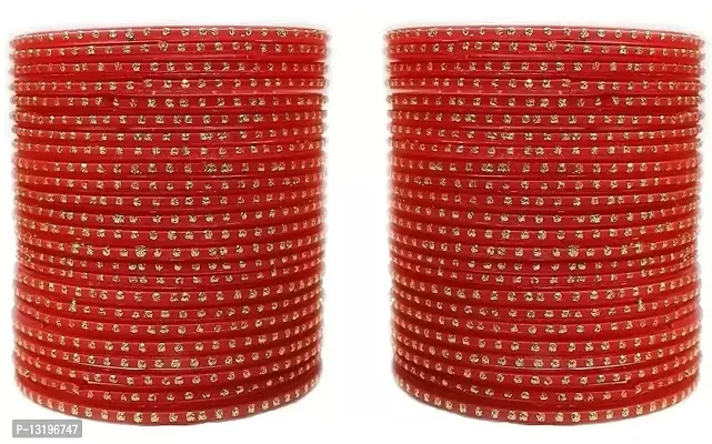 GLASS EMPIRE ZARI WORK OF GLASS BANGLES SET FOR WOMEN (PACK OF 48) (2.6, RED)