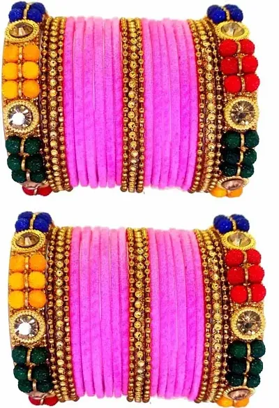 GLASS EMPIRE GLASS BANGLES SET FOR WOMEN OR GIRLS (PACK OF 46) (2.6, PINK)