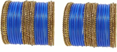 Glass empire Glass & metal Anju Bangle Set For Women & Girls (Pack Of 48) (2.6, Sky-Blue)-thumb1