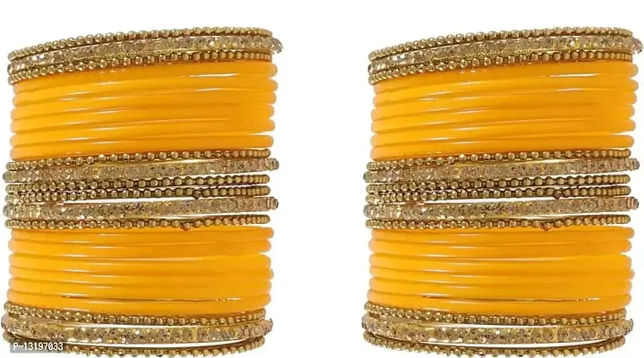 Glass empire Glass & metal Anju Bangle Set For Women & Girls (Pack Of 48) (2.4, Yellow)