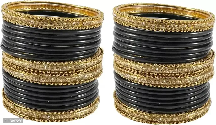 Glass empire Glass & metal Anju Bangle Set For Women & Girls (Pack Of 48) (2.8, Black)