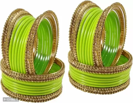 Glass empire Glass & metal Anju Bangle Set For Women & Girls (Pack Of 48) (2.8, Lime)-thumb2