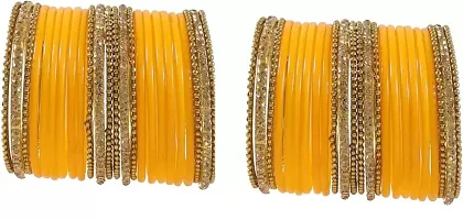 Glass empire Glass & metal Anju Bangle Set For Women & Girls (Pack Of 48) (2.4, Yellow)-thumb1