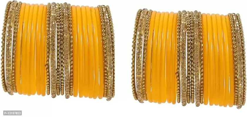 Glass empire Glass & metal Anju Bangle Set For Women & Girls (Pack Of 48) (2.4, Yellow)-thumb2