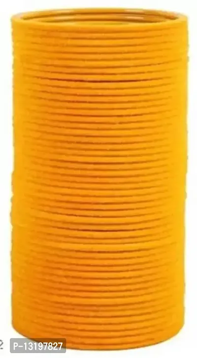 GLASS EMPIRE VALVET GLASS BANGLES SET FOR WOMEN (PACK OF 48) (2.6, YELLOW)