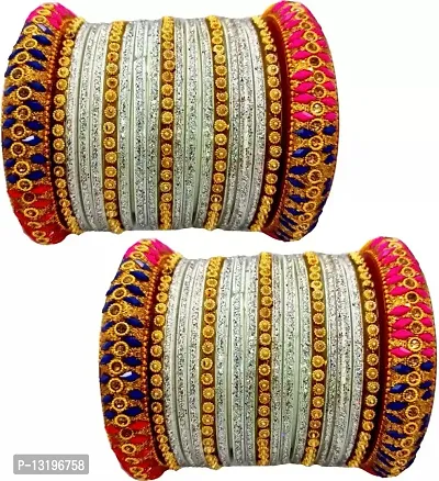 GLASS BANGLES SET ZARI & MOTA KADA MULTI (PACK OF 38) (2.4, WHITE)-thumb2