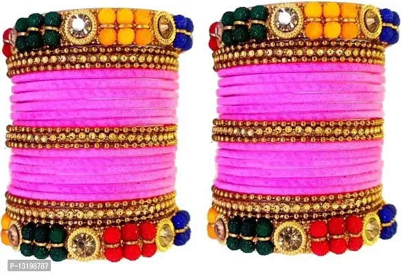 GLASS EMPIRE GLASS BANGLES SET FOR WOMEN OR GIRLS (PACK OF 46) (2.8, PINK)-thumb2