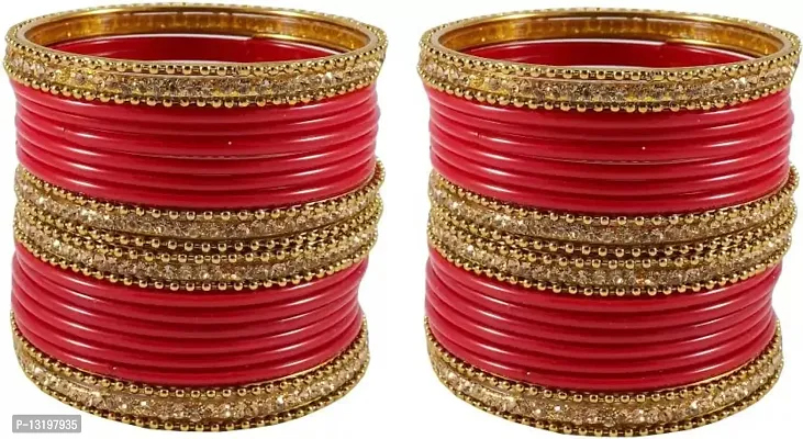Glass empire Glass & metal Anju Bangle Set For Women & Girls (Pack Of 48) (2.6, Red)