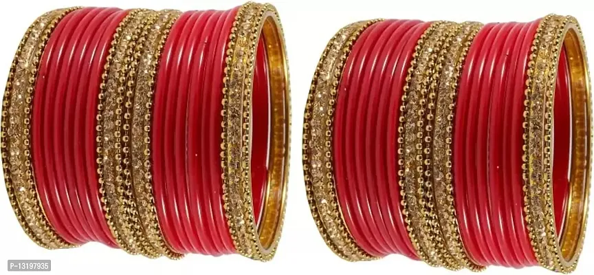 Glass empire Glass & metal Anju Bangle Set For Women & Girls (Pack Of 48) (2.6, Red)-thumb2