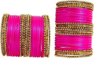 Glass empire Glass & metal Anju Bangle Set For Women & Girls (Pack Of 48) (2.4, Magenta)-thumb1