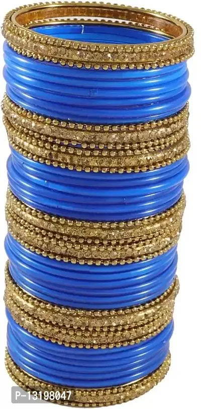 Glass empire Glass & metal Anju Bangle Set For Women & Girls (Pack Of 48) (2.6, Sky-Blue)-thumb3