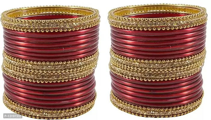 Glass empire Glass & metal Anju Bangle Set For Women & Girls (Pack Of 48) (2.8, Maroon)