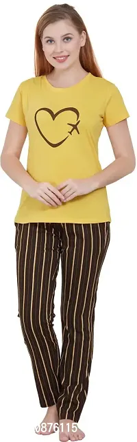 Women Printed Yellow Top  Pyjama Set ()-thumb0