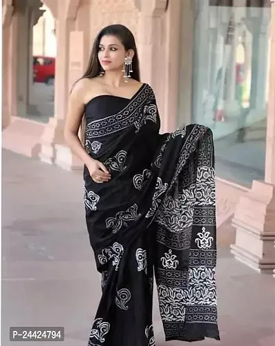 Classic Cotton Printed Saree with Blouse for Women-thumb0