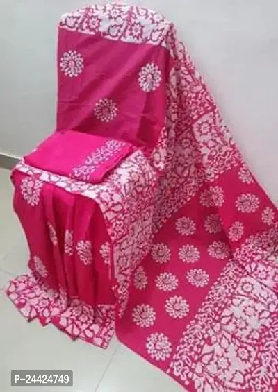 Classic Cotton Printed Saree with Blouse for Women