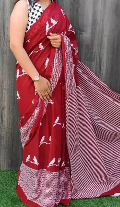 Beautiful Cotton Mulmul Saree With Blouse Piece