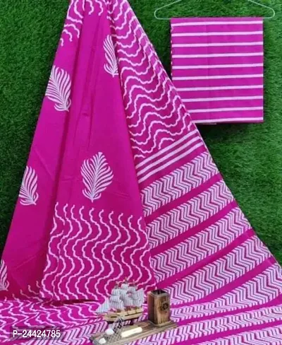 Classic Cotton Printed Saree with Blouse for Women-thumb0