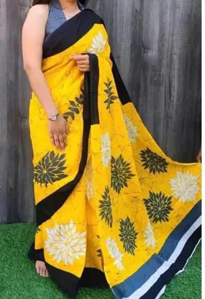 Beautiful Cotton Mulmul Printed Saree With Blouse Piece