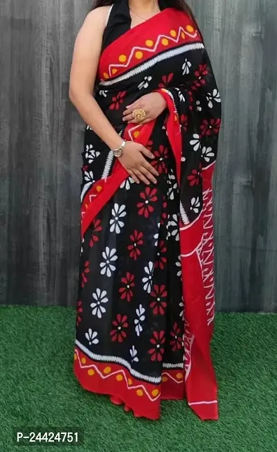 Classic Cotton Printed Saree with Blouse for Women-thumb0