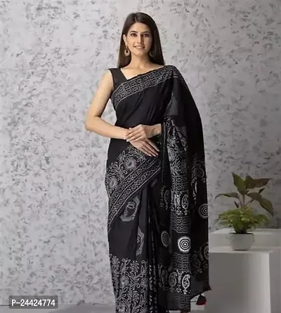 Classic Cotton Printed Saree with Blouse for Women-thumb0