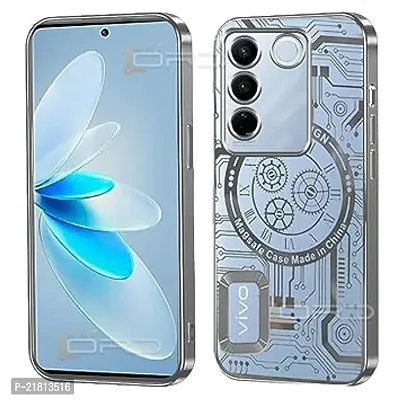 Back Cover for Vivo V27 5G |Camera Protection for Each Lens with CD Pattern | Attractive Time Mechanism Desin |Logo Showing Case Cover for Vivo V27-thumb0