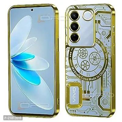 Back Cover for Vivo V27 5G |Camera Protection for Each Lens with CD Pattern | Attractive Time Mechanism Desin |Logo Showing Case Cover for Vivo V27-thumb2