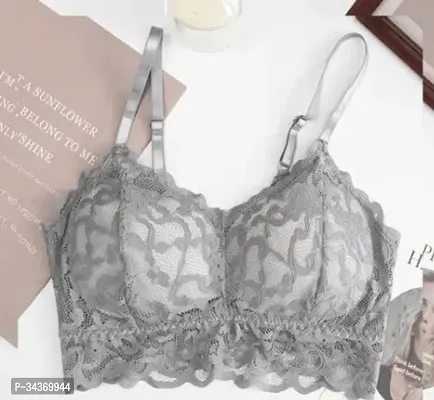 Stylish Grey Net Lace Bra For Women-thumb0