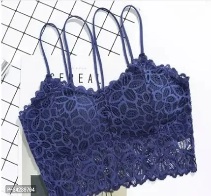 Stylish Blue Net Lace Bra For Women-thumb0