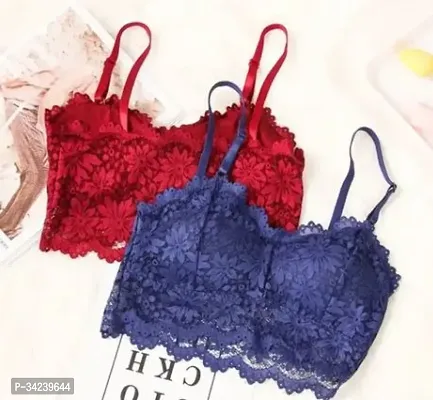 Stylish Multicoloured Net Lace Bra For Women Pack Of 2-thumb0