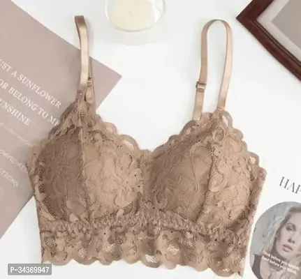 Stylish Beige Net Lace Bra For Women-thumb0