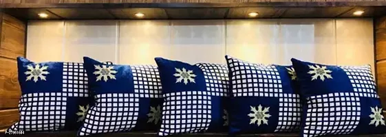 Stylish Blue Silk Printed Cushion Covers Pack of 5-thumb0