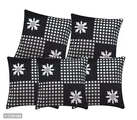 Stylish Black Silk Printed Cushion Covers Pack of 5-thumb0