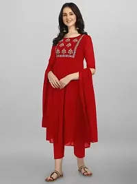 Manas Ethnic Women's Embroidered Georgette Regular Fit Elbow Length Sleeve Lightweight Casual Wear Kurti Pant Dupatta (B_1097)-thumb1