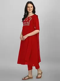 Manas Ethnic Women's Embroidered Georgette Regular Fit Elbow Length Sleeve Lightweight Casual Wear Kurti Pant Dupatta (B_1097)-thumb4