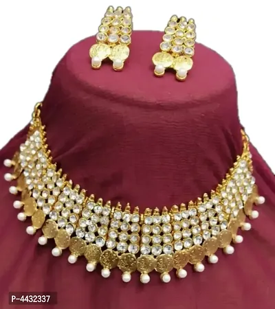Stylish Golden Brass Pearl Jewellary Set For Women