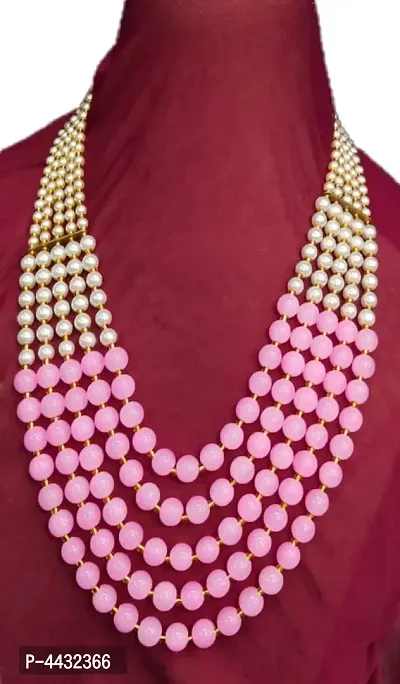 Stylish Pink Crystal Pearl Necklace Chain For Women