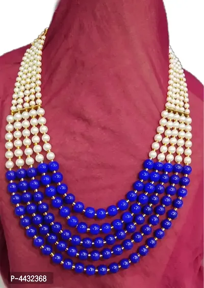 Stylish Blue Crystal Pearl Necklace Chain For Women