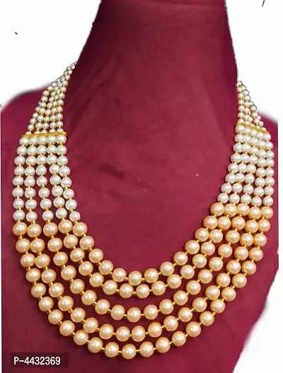 Stylish Golden Crystal Pearl Necklace Chain For Women