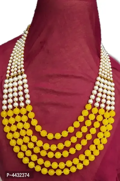 Stylish Yellow Crystal Pearl Necklace Chain For Women