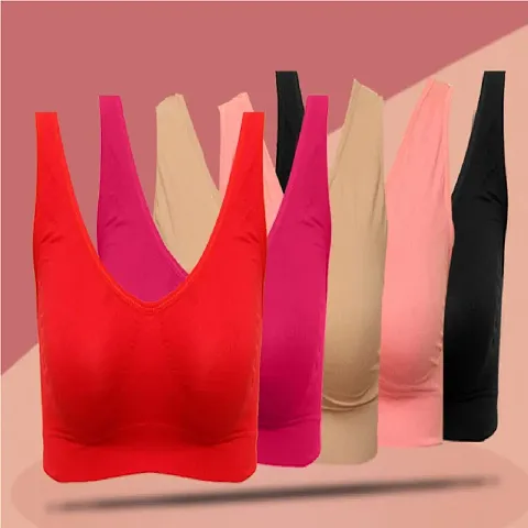 V2 FASHION Women's Nylon, Cotton Non Padded Wire Free Sports, Seamless Air  Bra (vsport_Black, Baby Pink_Free Size) : : Fashion