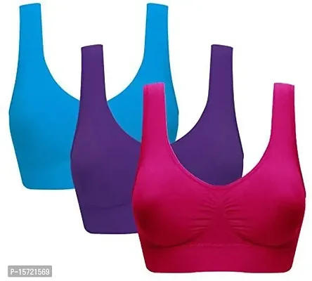 Girls/Women's Cotton Stretchable Non-Padded and Wire Free Air Sports Bra Pack of 3-thumb0