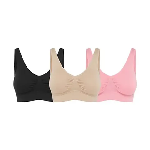 Women Spandex Non Padded Non-Wired Air Sports Bra (Pack of 3)