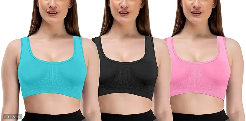 Women Cotton Non Padded Non-Wired Air Sports Bra (Pack of 3)