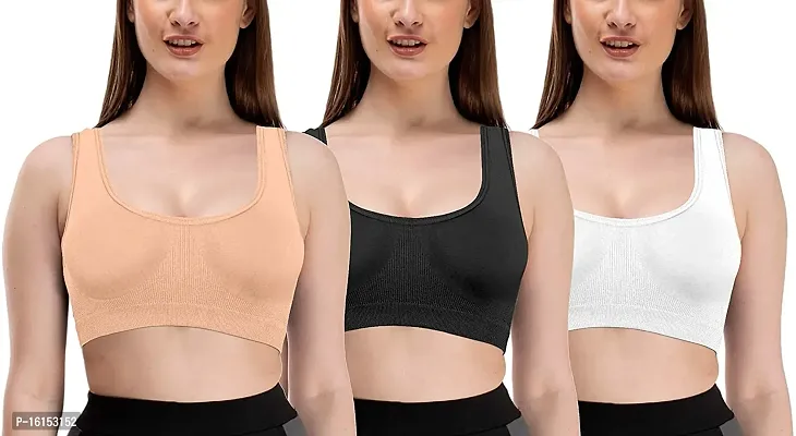 Women Cotton Non Padded Non-Wired Air Sports Bra (Pack of 3)