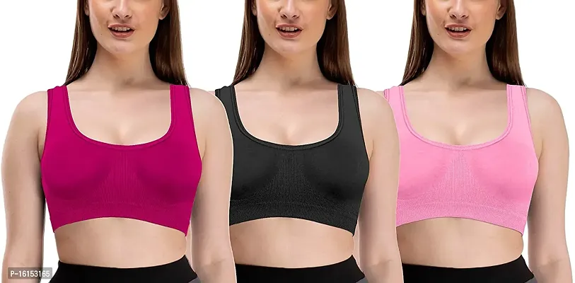 Women Cotton Non Padded Non-Wired Air Sports Bra (Pack of 3)