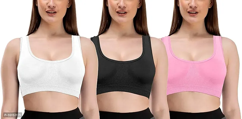 Women Cotton Non Padded Non-Wired Air Sports Bra (Pack of 3)